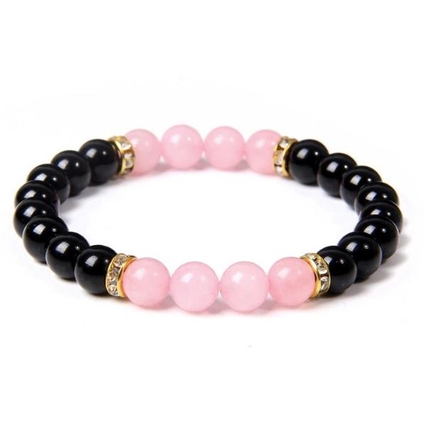 Bracelet En Quartz Rose Et Onyx Noir Magna Style